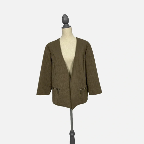 Chico’s Jacket Open Blazer Size 3 XL Chevron Taupe Neutral Classic Spring - Picture 2 of 12